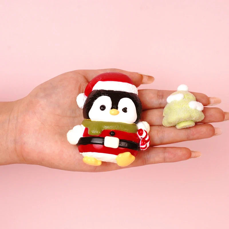 Pawtoto Christmas Penguin Red Squishy Toy Handmade Food Grade Silicon Creamy Clay Feel Soft Quick Rebound