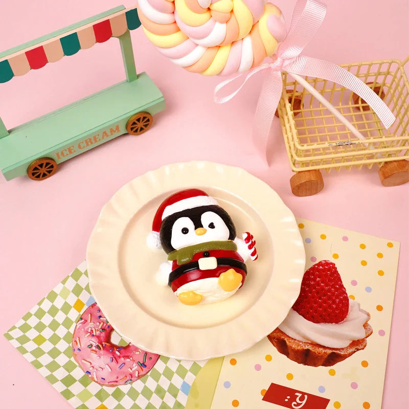 Pawtoto Christmas Penguin Red Squishy Toy Handmade Food Grade Silicon Creamy Clay Feel Soft Quick Rebound