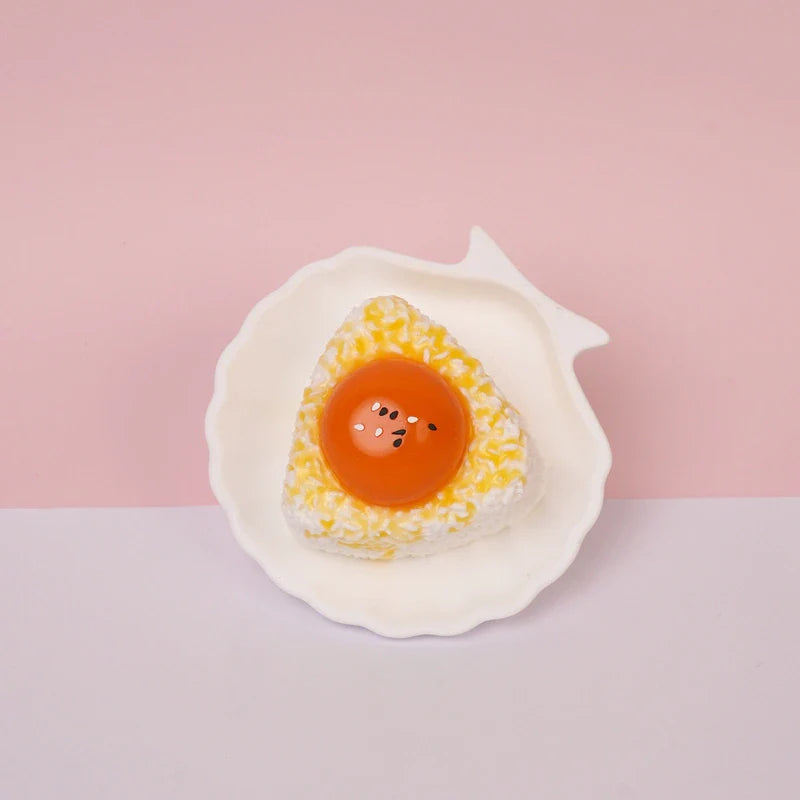 Pawtoto Triangular Rice Ball with Runny Egg Yolk Squishy Toy Handmade Food Grade Silicon