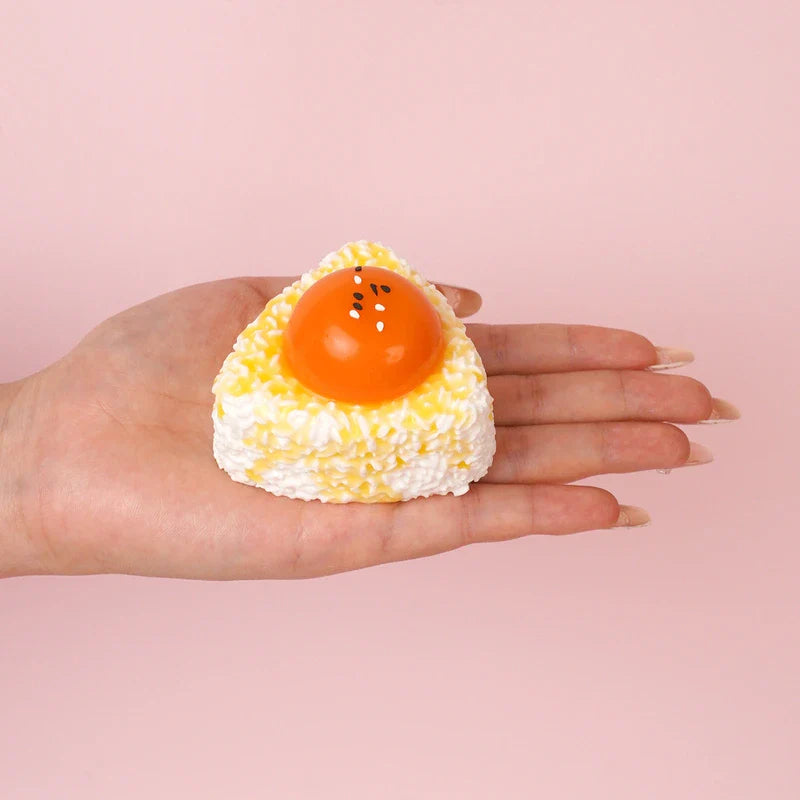 Pawtoto Triangular Rice Ball with Runny Egg Yolk Squishy Toy Handmade Food Grade Silicon