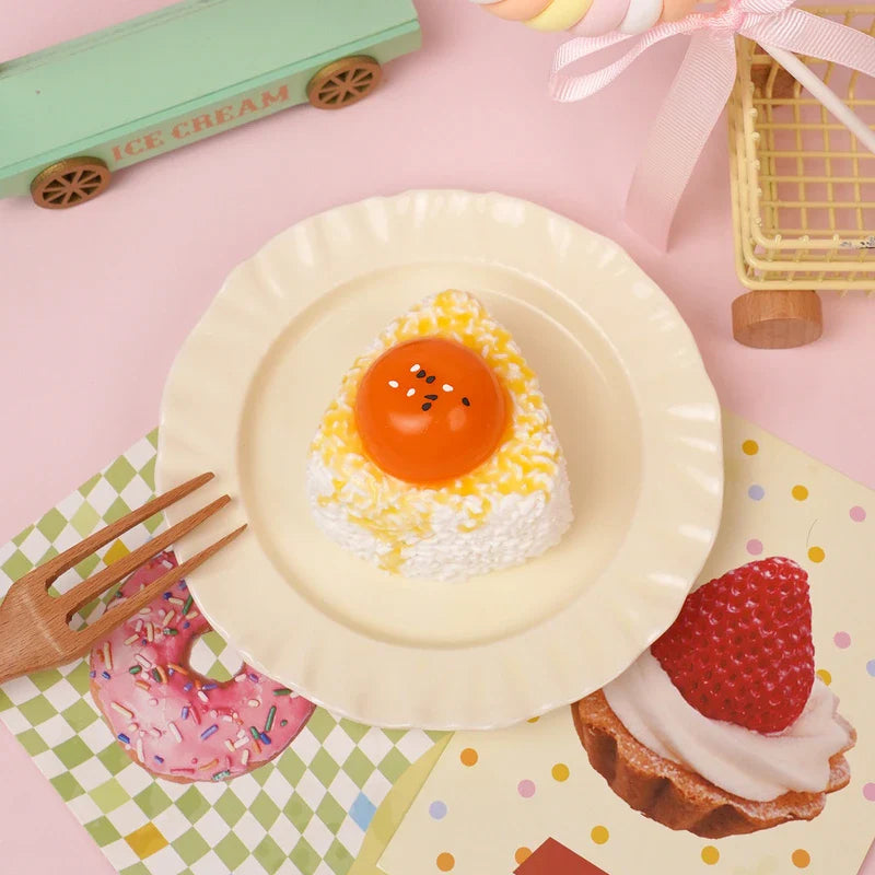 Pawtoto Triangular Rice Ball with Runny Egg Yolk Squishy Toy Handmade Food Grade Silicon
